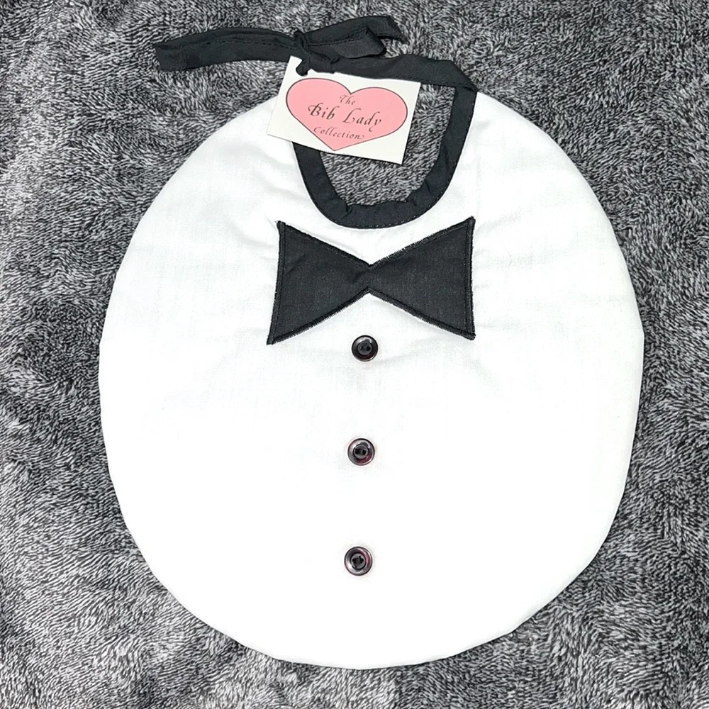 VINTAGE BABY BIB BOW TIE SUIT SHIRT AND BUTTONS THE BIB LADY COLLECTIONS 1980”s